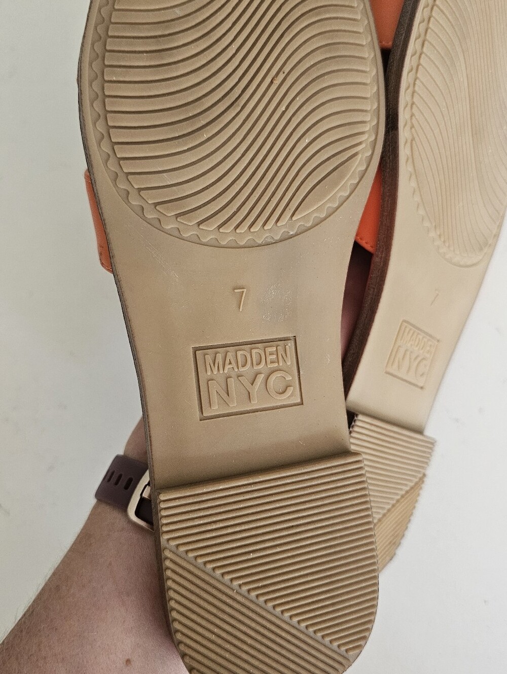Madden NYC Women's Classic Flat Slide Sandals in a fun orange color. Size 7. - Picture 3 of 3